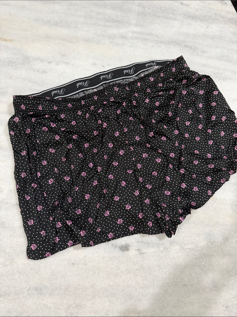 PINK Victoria's Secret Black Sleep Shorts with Pink Floral Print